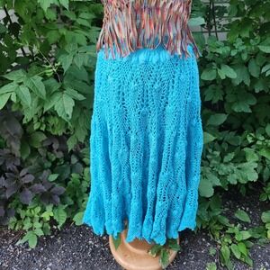 Crochet Sm/m Skirt Blue Bohemian Festival Flowy Midi Skirt Beach Cover Up